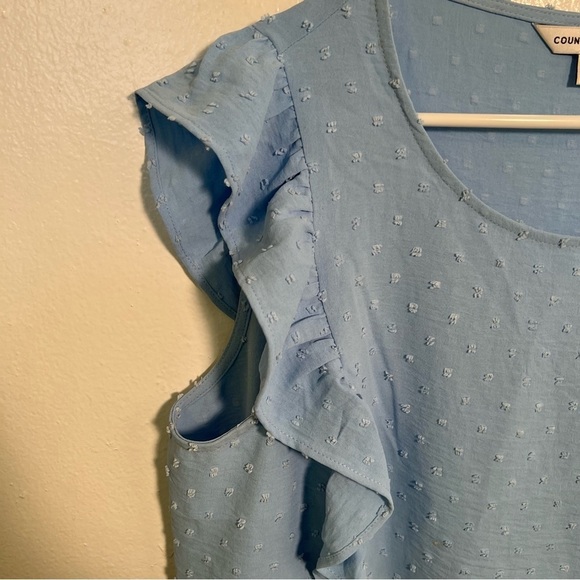 Counterparts Swiss Dot Blouse Light Blue Ruffle L - Picture 4 of 10